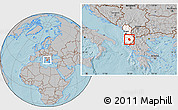 Gray Location Map of Skrapar, highlighted country, hill shading