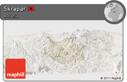 Shaded Relief Panoramic Map of Skrapar, lighten