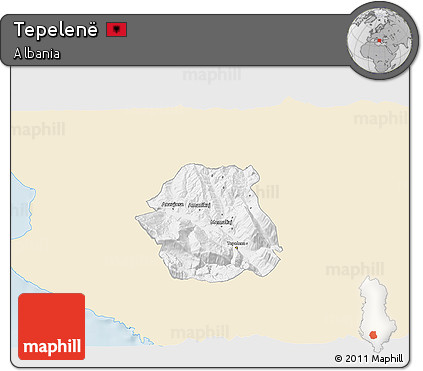 Classic Style 3D Map of Tepelenë, single color outside