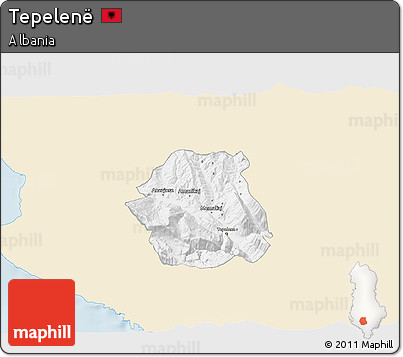 Classic Style 3D Map of Tepelenë, single color outside