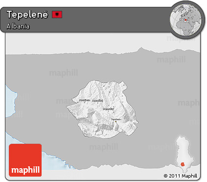 Gray 3D Map of Tepelenë, single color outside