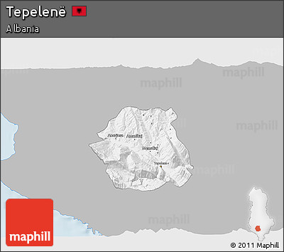 Gray 3D Map of Tepelenë, single color outside