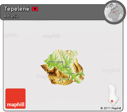 Physical 3D Map of Tepelenë, cropped outside
