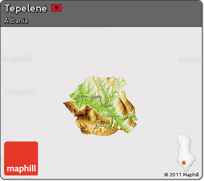Physical 3D Map of Tepelenë, cropped outside