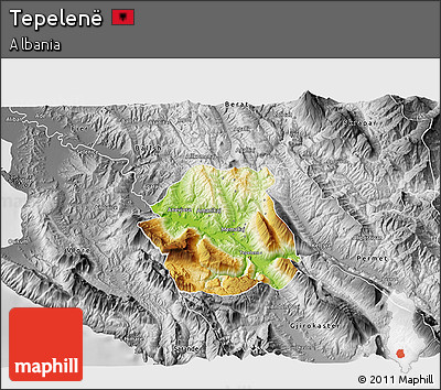 Physical 3D Map of Tepelenë, desaturated
