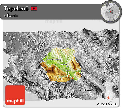 Physical 3D Map of Tepelenë, desaturated