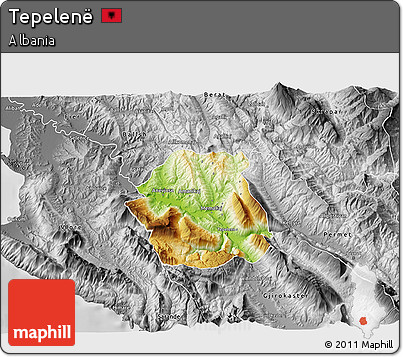 Physical 3D Map of Tepelenë, desaturated