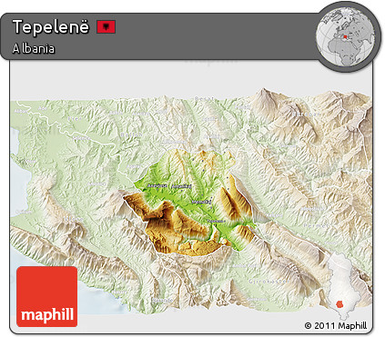 Physical 3D Map of Tepelenë, lighten