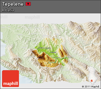 Physical 3D Map of Tepelenë, lighten