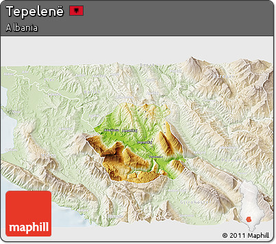 Physical 3D Map of Tepelenë, lighten