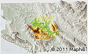 Physical 3D Map of Tepelenë, lighten, semi-desaturated