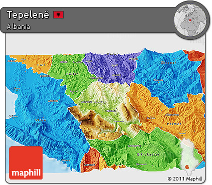 Physical 3D Map of Tepelenë, political outside