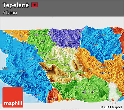 Physical 3D Map of Tepelenë, political outside