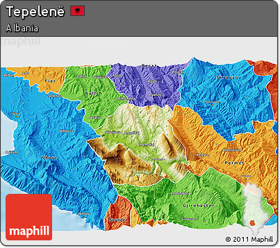 Physical 3D Map of Tepelenë, political outside
