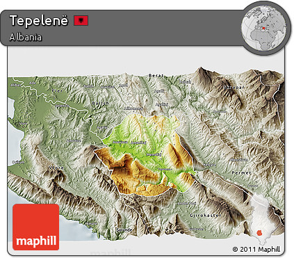 Physical 3D Map of Tepelenë, semi-desaturated