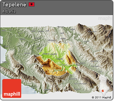 Physical 3D Map of Tepelenë, semi-desaturated