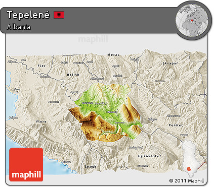 Physical 3D Map of Tepelenë, shaded relief outside