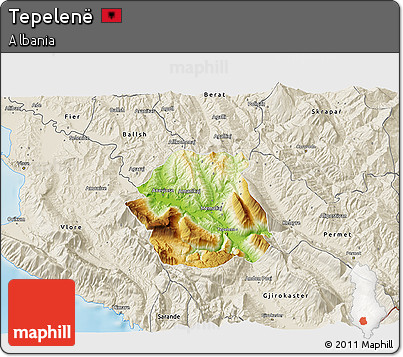 Physical 3D Map of Tepelenë, shaded relief outside