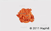Political 3D Map of Tepelenë, cropped outside
