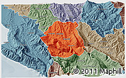 Political 3D Map of Tepelenë, semi-desaturated