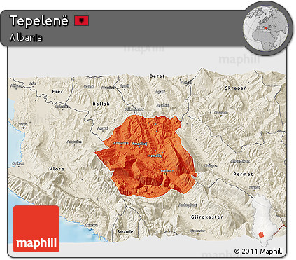Political 3D Map of Tepelenë, shaded relief outside