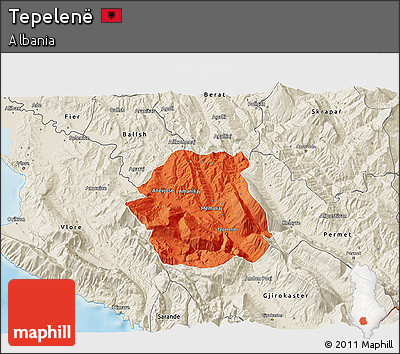 Political 3D Map of Tepelenë, shaded relief outside