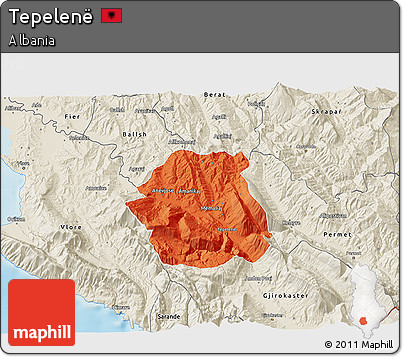 Political 3D Map of Tepelenë, shaded relief outside