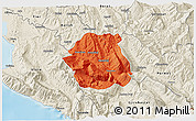 Political 3D Map of Tepelenë, shaded relief outside