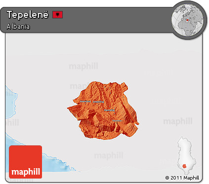 Political 3D Map of Tepelenë, single color outside