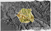 Satellite 3D Map of Tepelenë, darken, desaturated