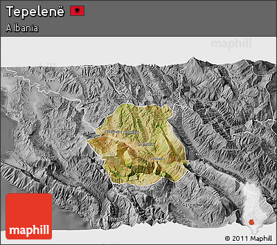 Satellite 3D Map of Tepelenë, desaturated