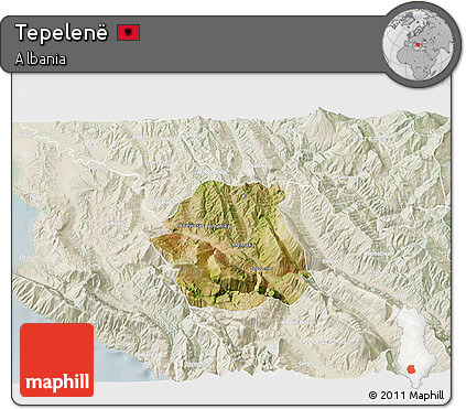 Satellite 3D Map of Tepelenë, lighten