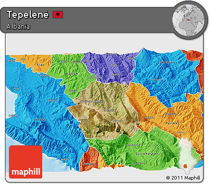 Satellite 3D Map of Tepelenë, political outside