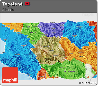 Satellite 3D Map of Tepelenë, political outside