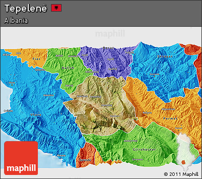 Satellite 3D Map of Tepelenë, political outside