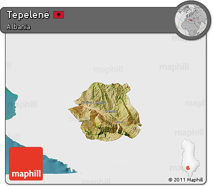Satellite 3D Map of Tepelenë, single color outside