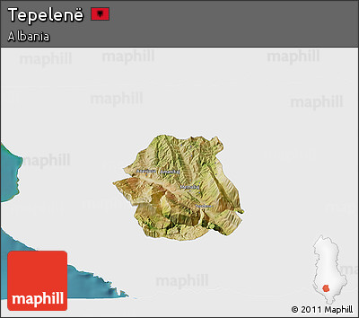 Satellite 3D Map of Tepelenë, single color outside