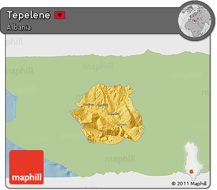 Savanna Style 3D Map of Tepelenë, single color outside