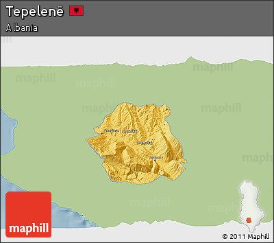 Savanna Style 3D Map of Tepelenë, single color outside