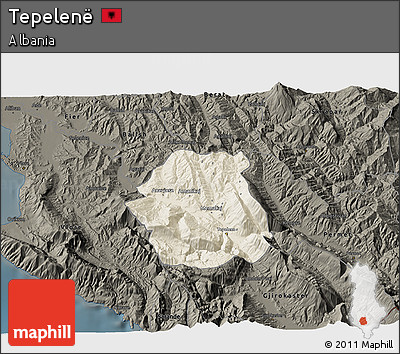 Shaded Relief 3D Map of Tepelenë, darken