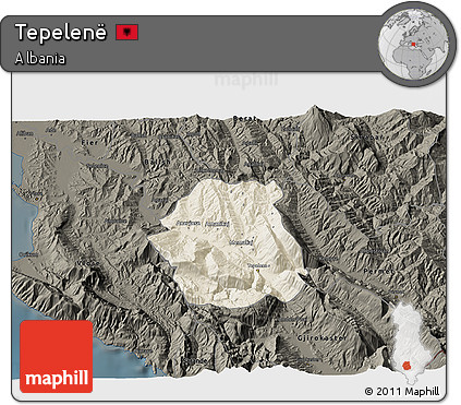 Shaded Relief 3D Map of Tepelenë, darken