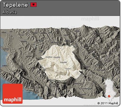 Shaded Relief 3D Map of Tepelenë, darken