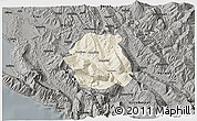 Shaded Relief 3D Map of Tepelenë, darken, semi-desaturated