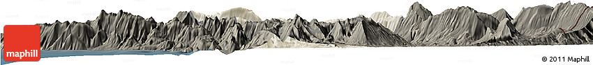 Shaded Relief Horizon Map of Tepelenë, darken