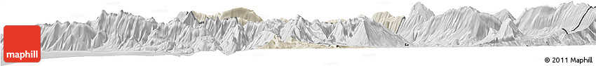 Shaded Relief Horizon Map of Tepelenë, desaturated