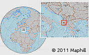 Gray Location Map of Tepelenë, within the entire country, hill shading