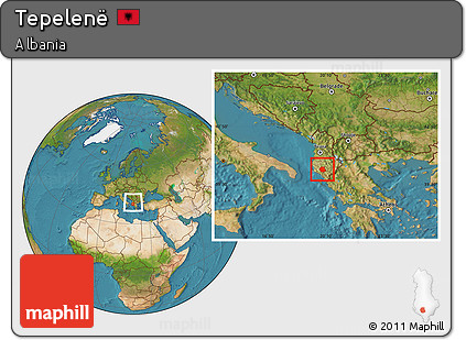 Satellite Location Map of Tepelenë, within the entire country