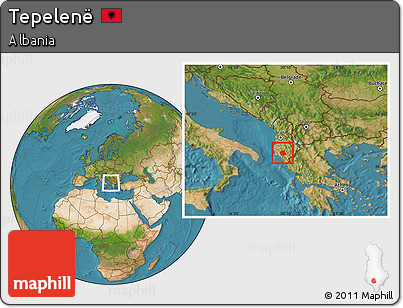 Satellite Location Map of Tepelenë, within the entire country
