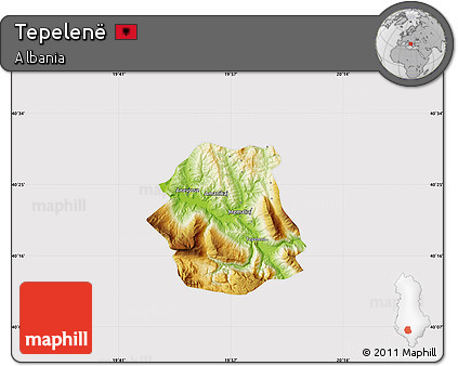 Physical Map of Tepelenë, cropped outside