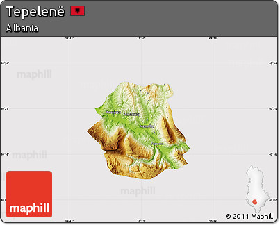 Physical Map of Tepelenë, cropped outside